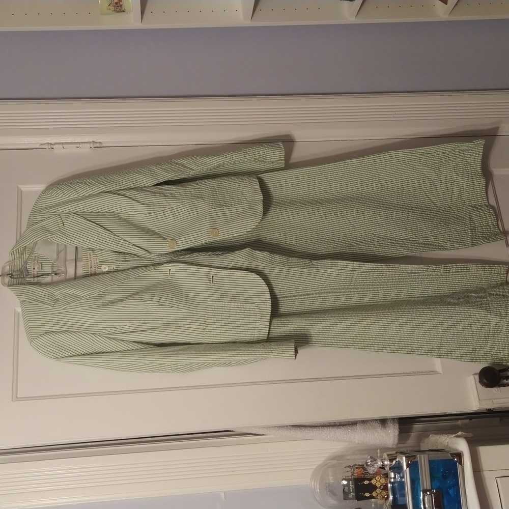 HP🎉Tommy Hilfiger Seersucker Suit women green and white stripe wide leg NWOT